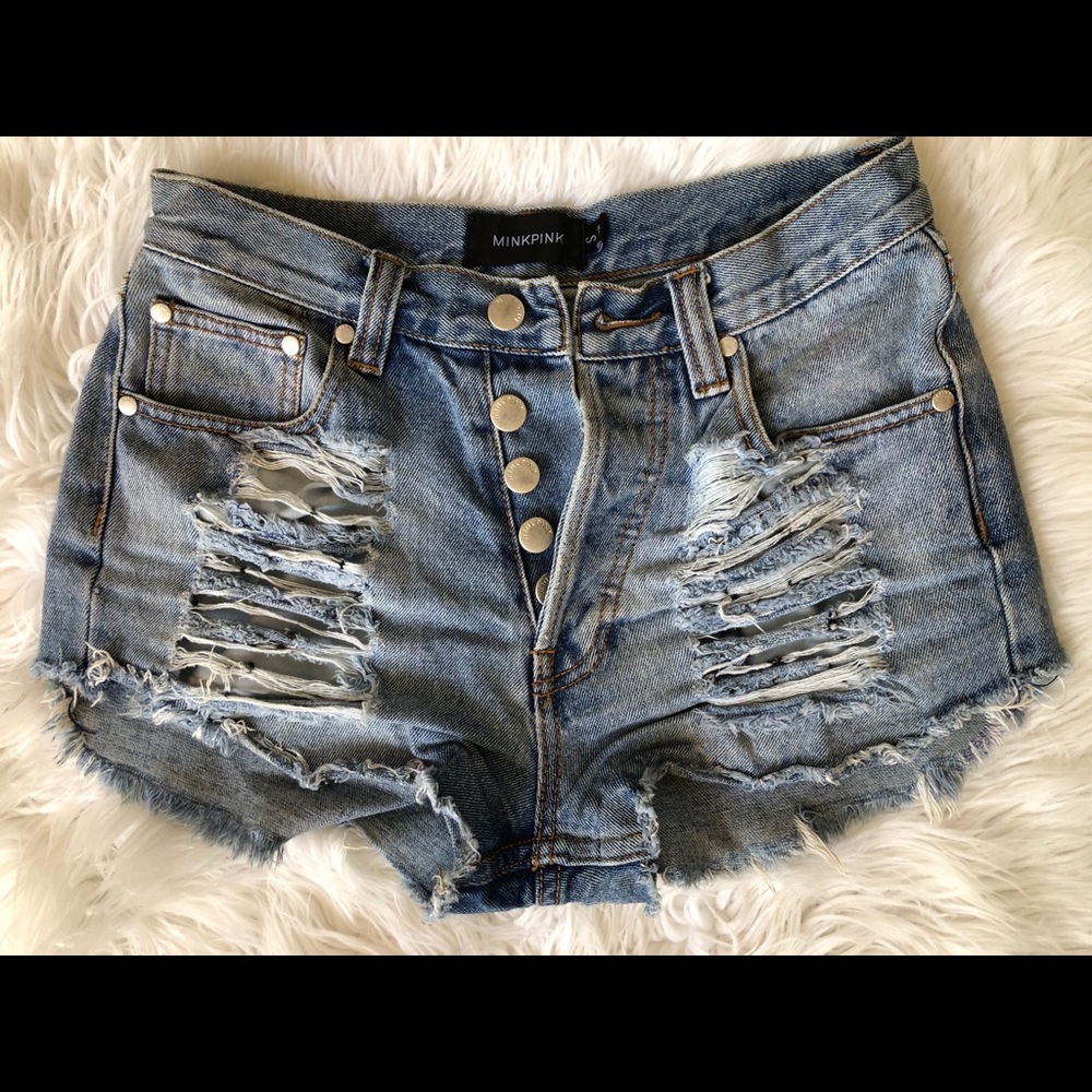 High waisted distressed jean shorts